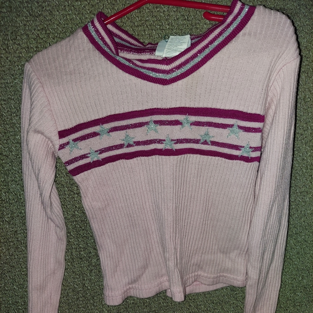 pink long sleeve shirt in design 100% acrylic size 6